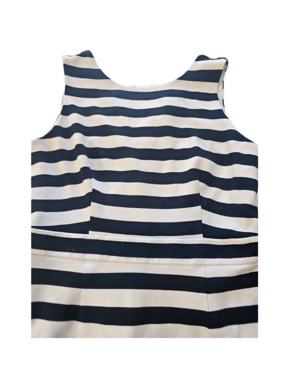 Banana Republic Dress Size 14 Womans Navy White Striped Ponte Sleeveless Ruffle - Picture 2 of 16